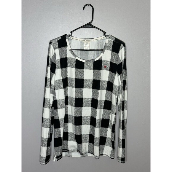 LUCKY BRAND WOMENS BUFFALO PLAID BLACK/IVORY PAJAMA TOP XL - Picture 1 of 8